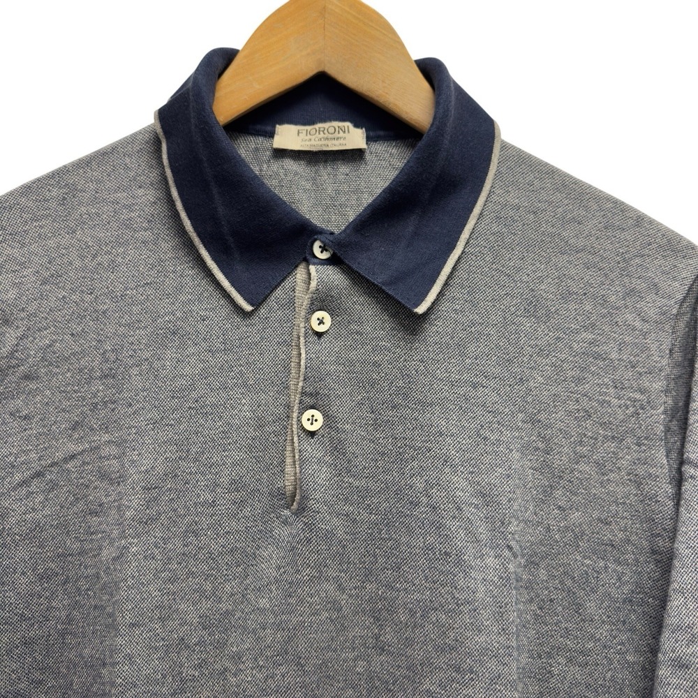 Fioroni Men's Size 52 Gray/Blue Sea Cashmere Cotton Knit Sweater Polo Italy euc